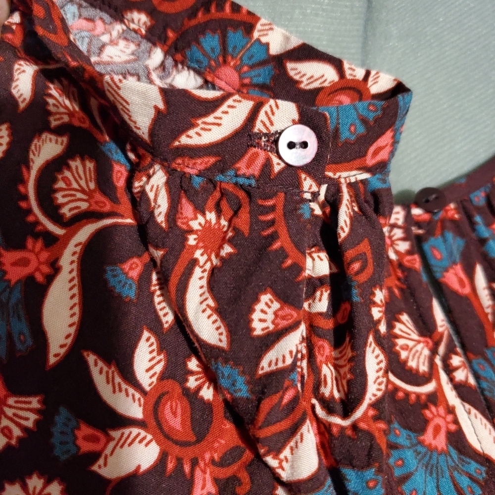 Old Navy Maxi Dress Long Sleeve Pull Over Burgundy Teal Floral Size XL Tall - Picture 7 of 9